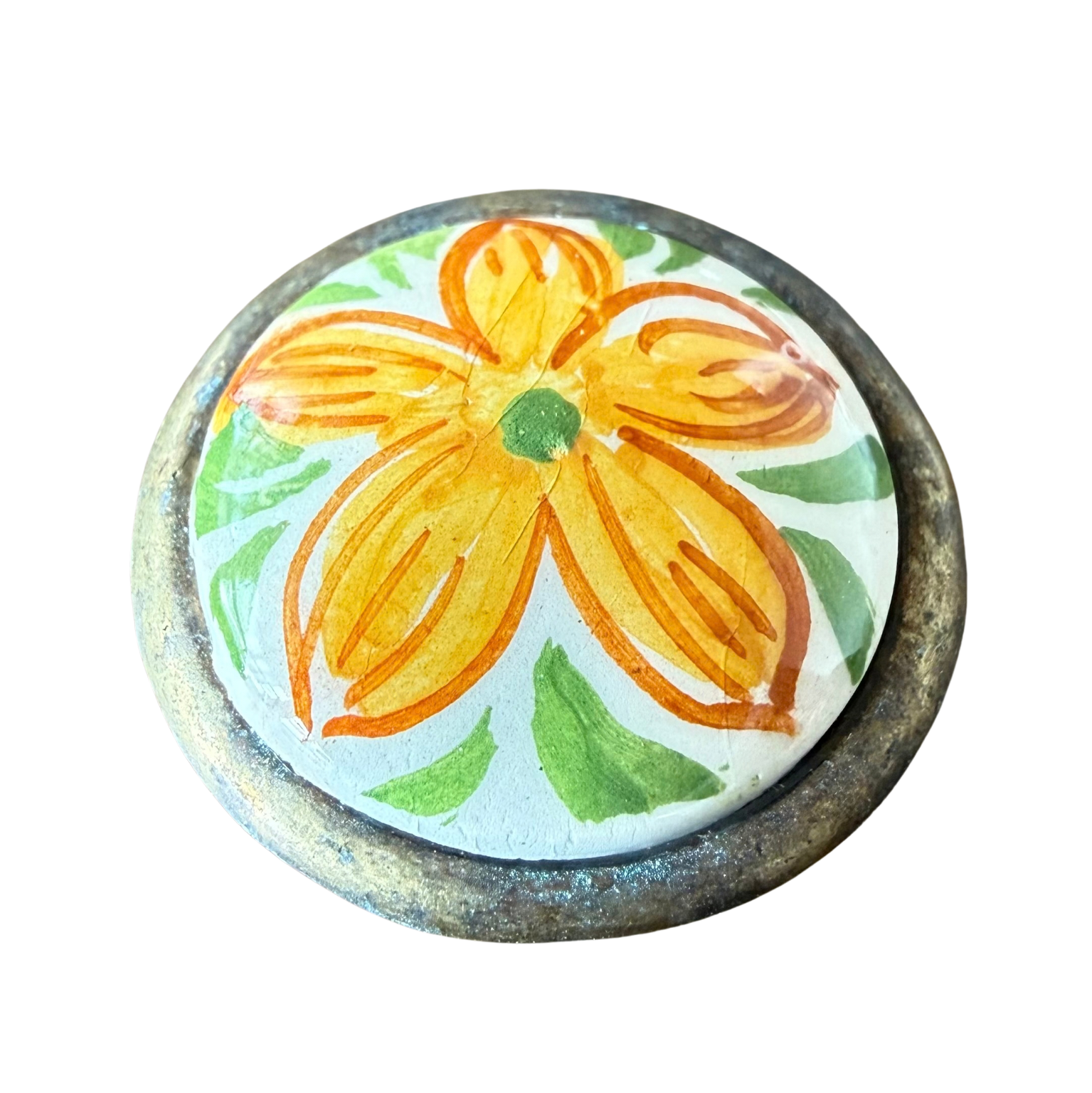 Møbelknop - orange blomst - Billede 2